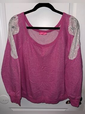 🔥5/$25🔥 Pink Mix & Co. Pullover Sweatshirt with Lace Shoulders Preowned Size XL